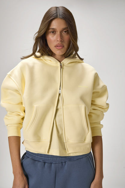 Trademark Shrunken Zip Up Hoodie in Butter Yellow