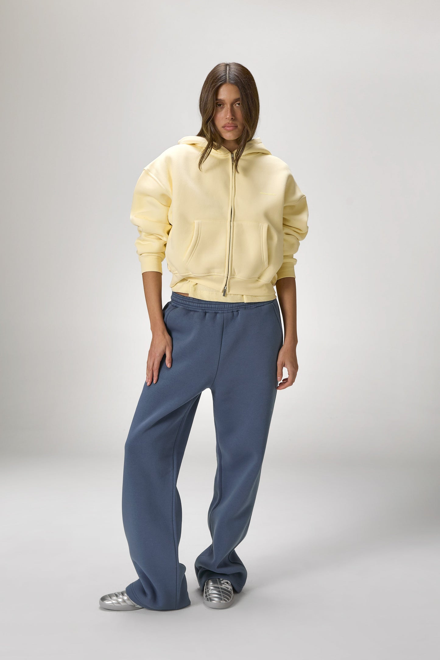 Trademark Shrunken Zip Up Hoodie in Butter Yellow